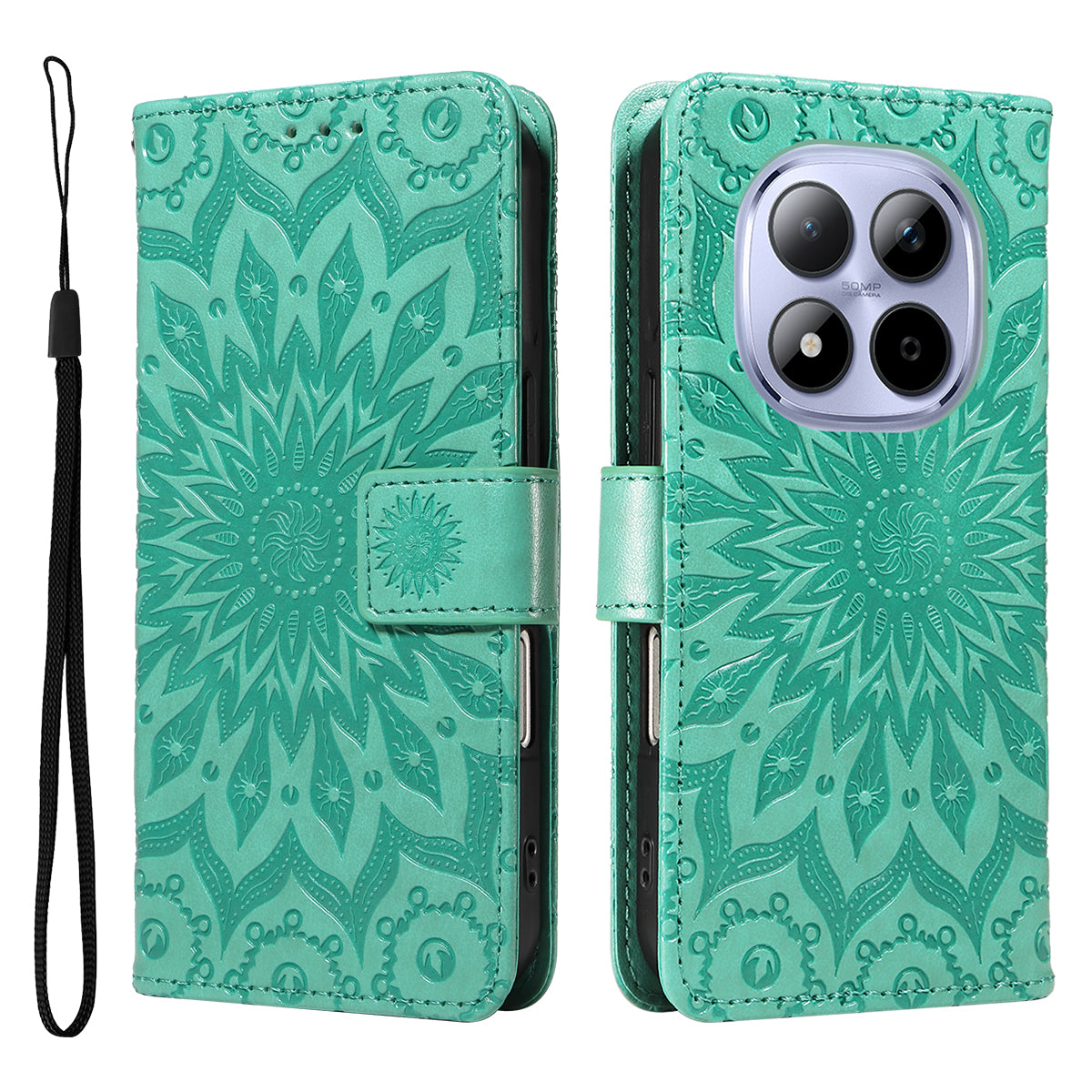 For Xiaomi Redmi Note 15 Pro 5G (Global) Leather Wallet Case Sunflower Imprinted Phone Cover - Green