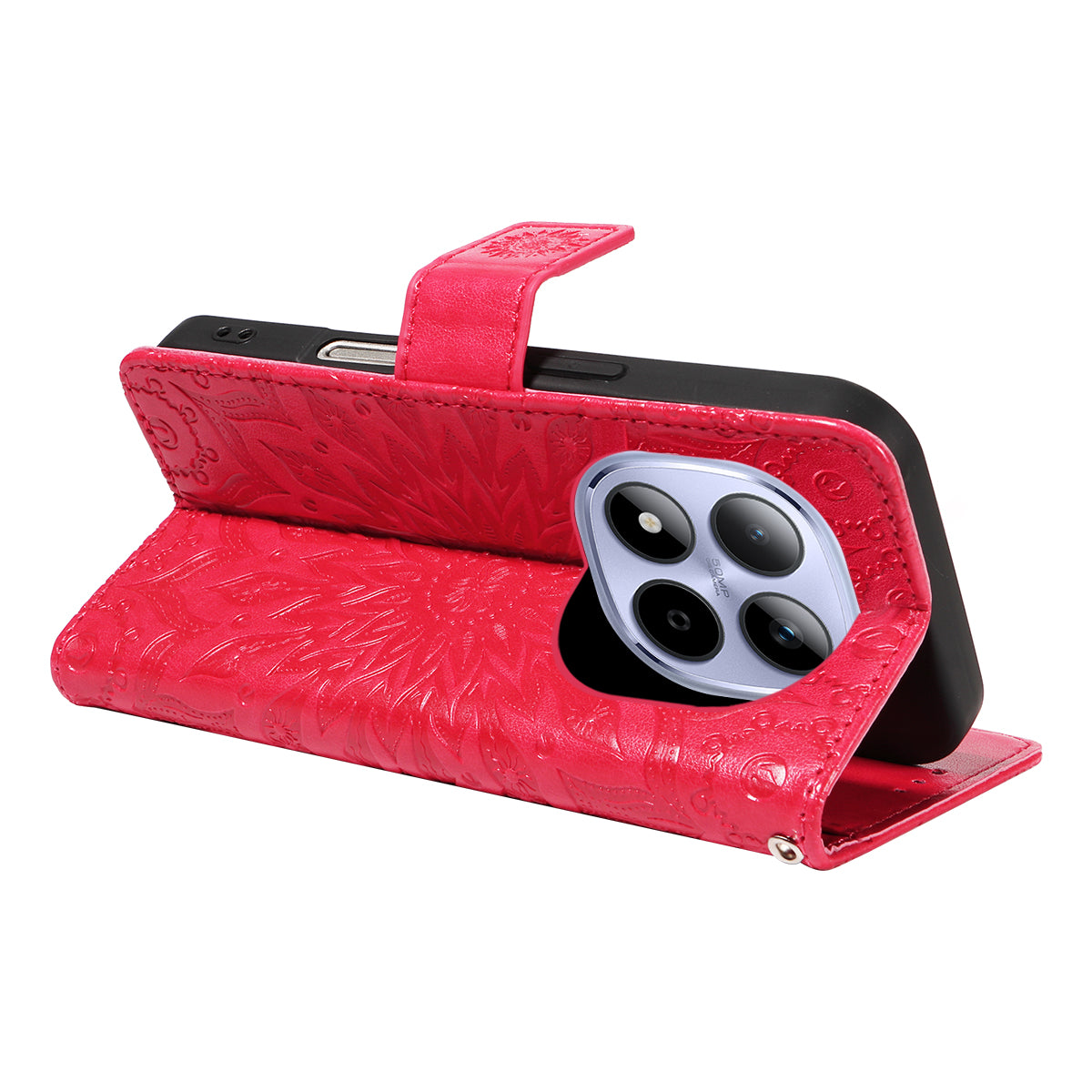 For Xiaomi Redmi Note 15 Pro 5G (Global) Leather Wallet Case Sunflower Imprinted Phone Cover - Red