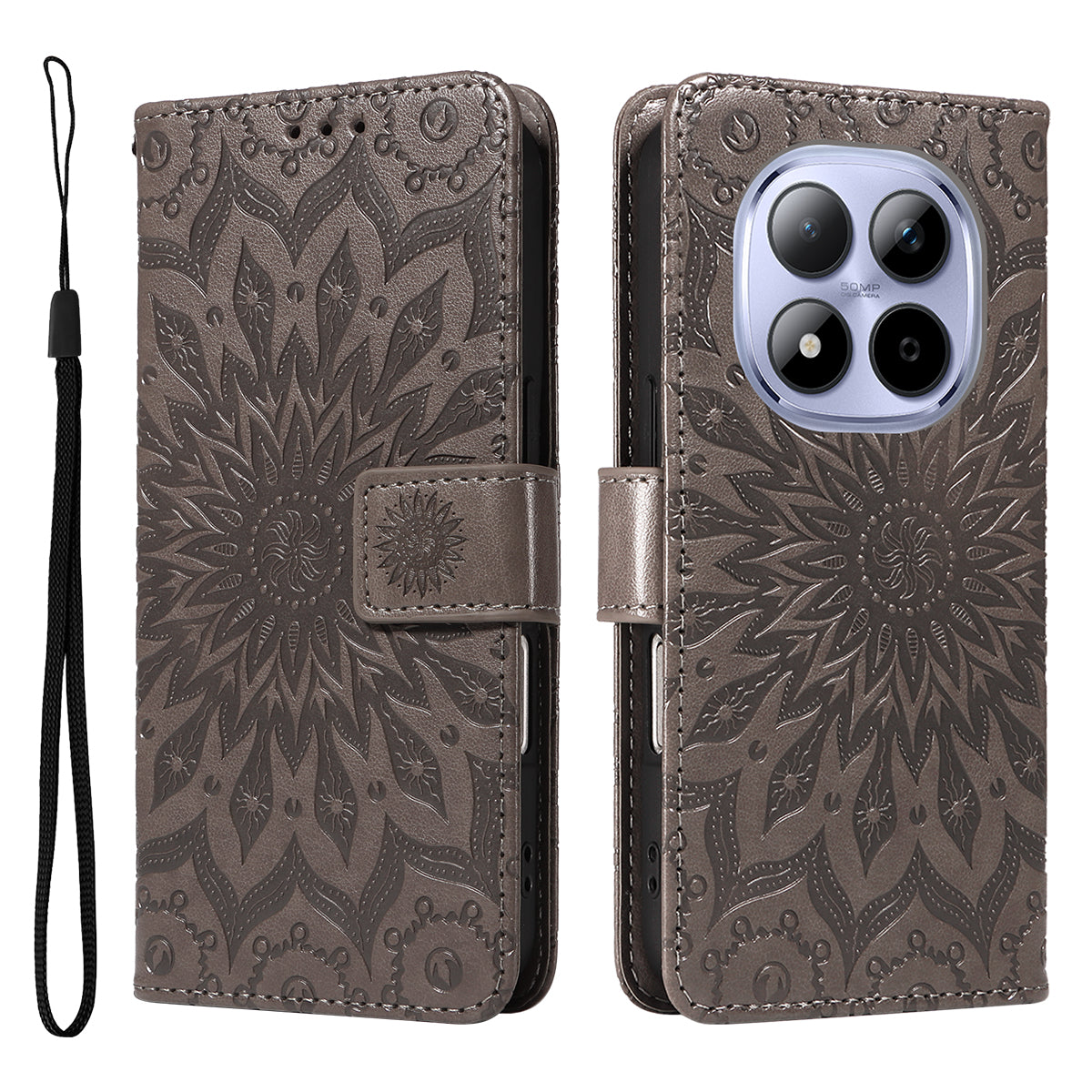 For Xiaomi Redmi Note 15 Pro 5G (Global) Leather Wallet Case Sunflower Imprinted Phone Cover - Grey