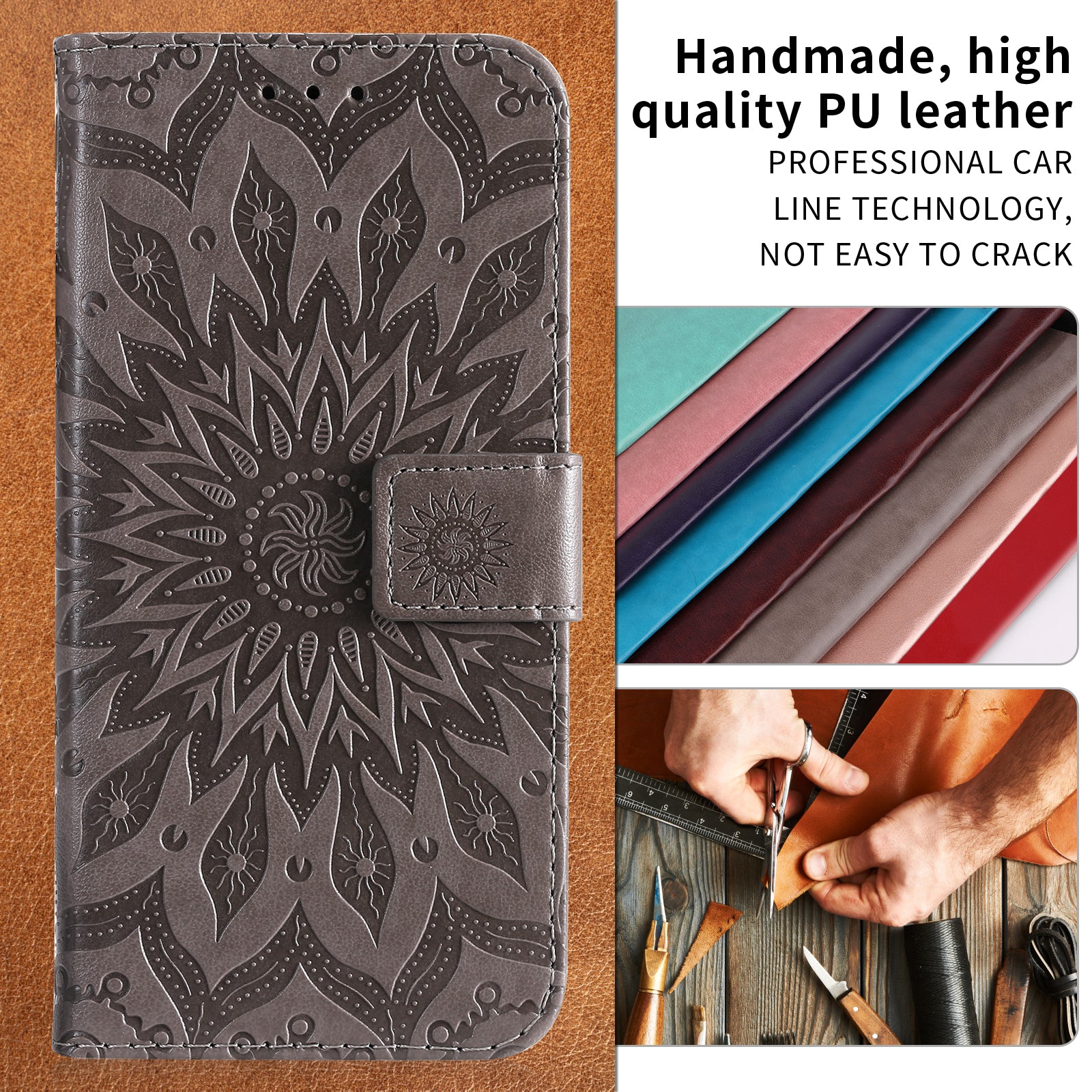For Xiaomi Redmi Note 15 Pro 5G (Global) Leather Wallet Case Sunflower Imprinted Phone Cover - Grey