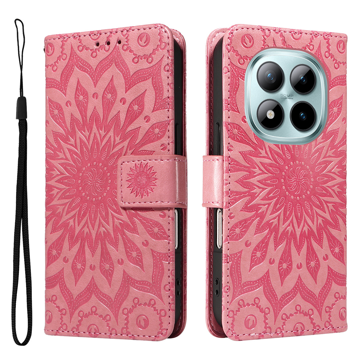 For Xiaomi Poco M8 Pro 5G / Redmi Note 15 Pro+ 5G (Global) Leather Wallet Case Sunflower Imprinted Phone Cover - Pink