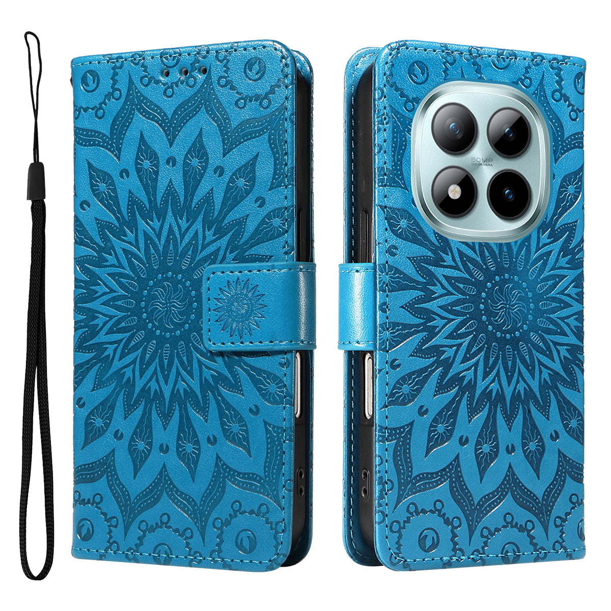 For Xiaomi Poco M8 Pro 5G / Redmi Note 15 Pro+ 5G (Global) Leather Wallet Case Sunflower Imprinted Phone Cover - Blue