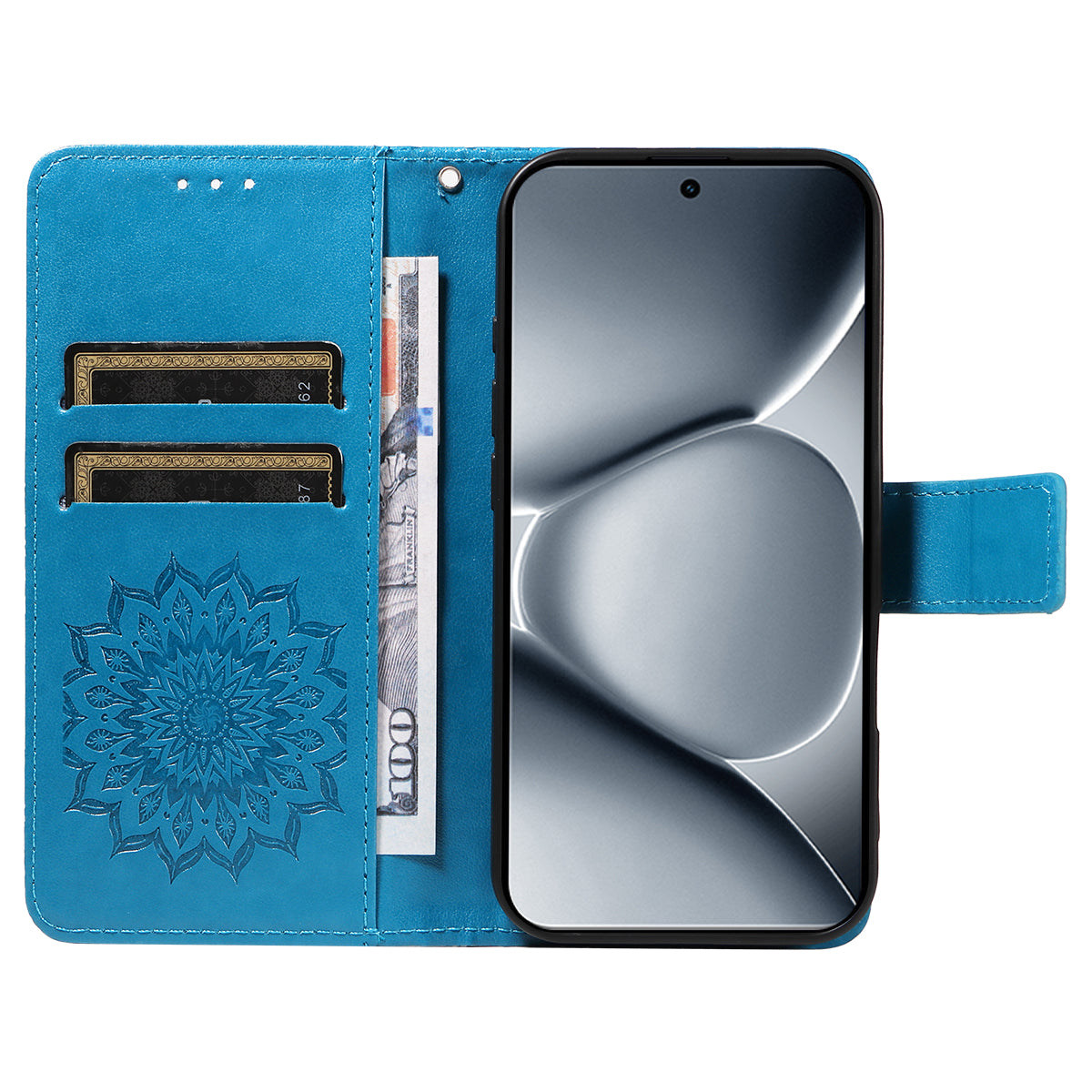 For Xiaomi Poco M8 Pro 5G / Redmi Note 15 Pro+ 5G (Global) Leather Wallet Case Sunflower Imprinted Phone Cover - Blue