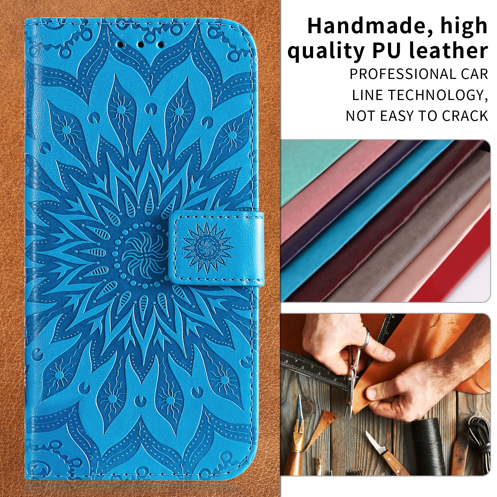 For Xiaomi Poco M8 Pro 5G / Redmi Note 15 Pro+ 5G (Global) Leather Wallet Case Sunflower Imprinted Phone Cover - Blue