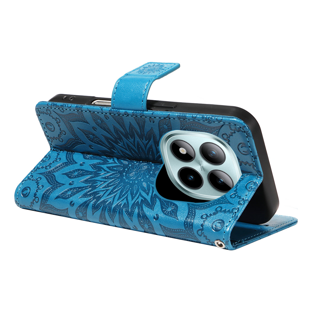 For Xiaomi Poco M8 Pro 5G / Redmi Note 15 Pro+ 5G (Global) Leather Wallet Case Sunflower Imprinted Phone Cover - Blue