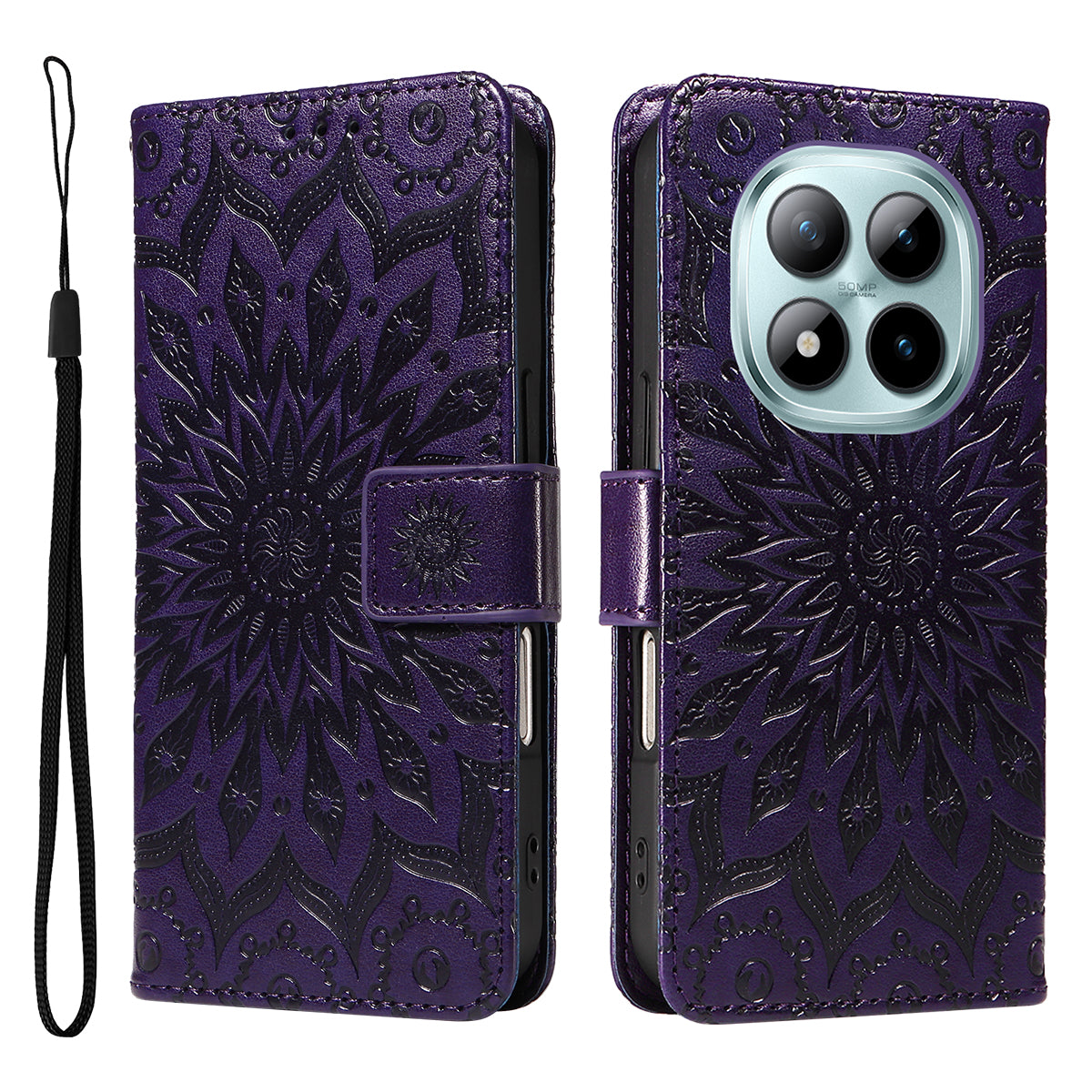 For Xiaomi Poco M8 Pro 5G / Redmi Note 15 Pro+ 5G (Global) Leather Wallet Case Sunflower Imprinted Phone Cover - Purple