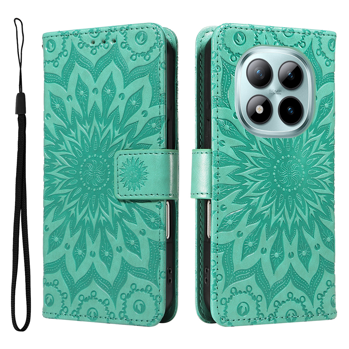 For Xiaomi Poco M8 Pro 5G / Redmi Note 15 Pro+ 5G (Global) Leather Wallet Case Sunflower Imprinted Phone Cover - Green