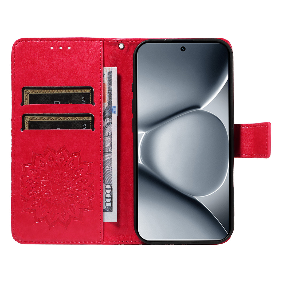 For Xiaomi Poco M8 Pro 5G / Redmi Note 15 Pro+ 5G (Global) Leather Wallet Case Sunflower Imprinted Phone Cover - Red