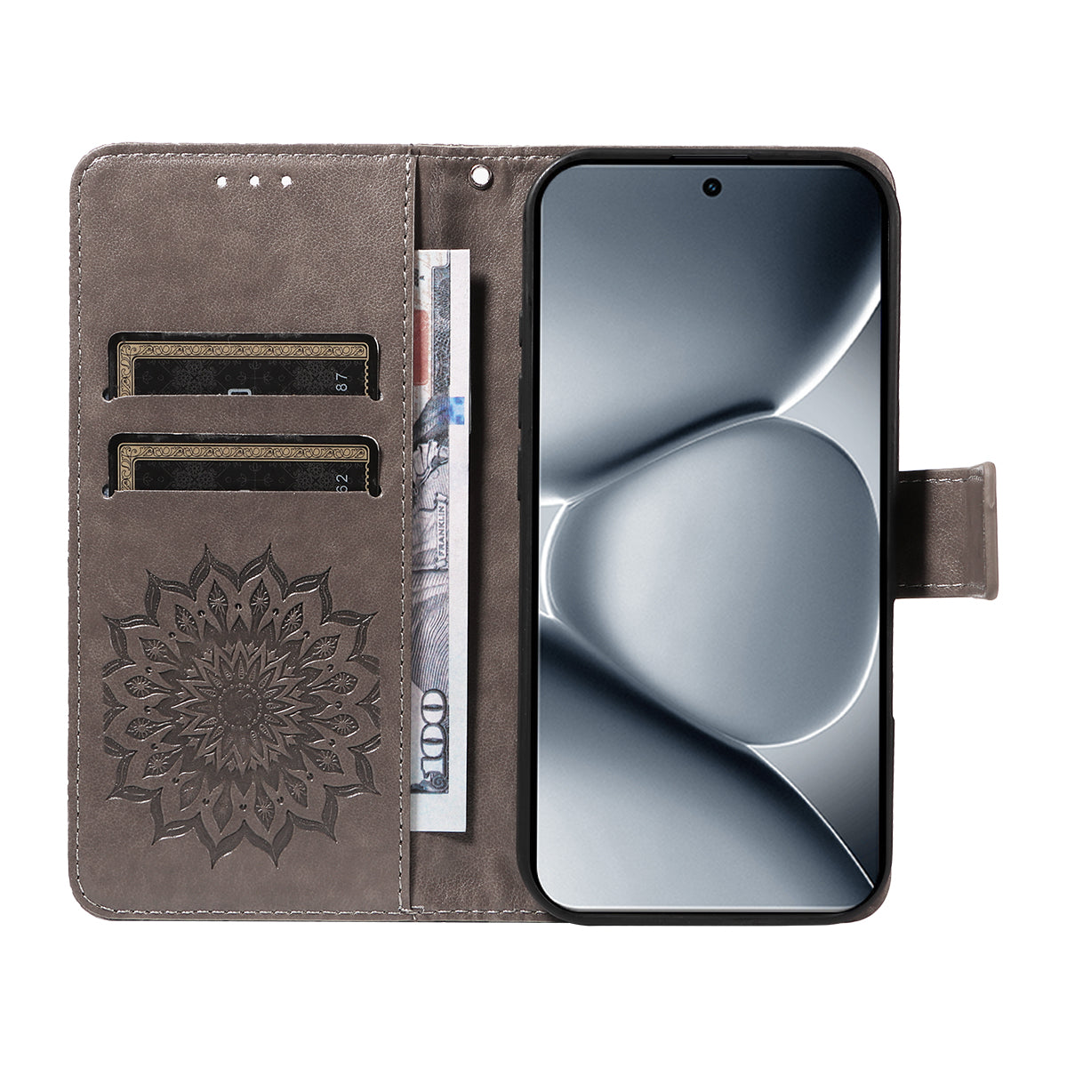 For Xiaomi Poco M8 Pro 5G / Redmi Note 15 Pro+ 5G (Global) Leather Wallet Case Sunflower Imprinted Phone Cover - Grey