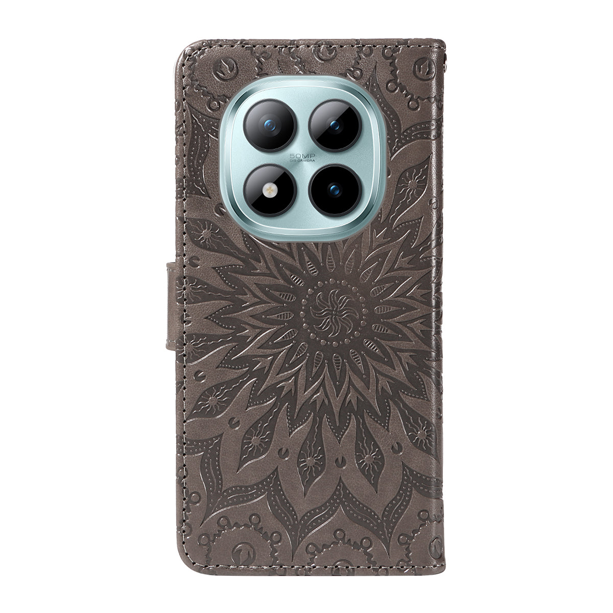 For Xiaomi Poco M8 Pro 5G / Redmi Note 15 Pro+ 5G (Global) Leather Wallet Case Sunflower Imprinted Phone Cover - Grey