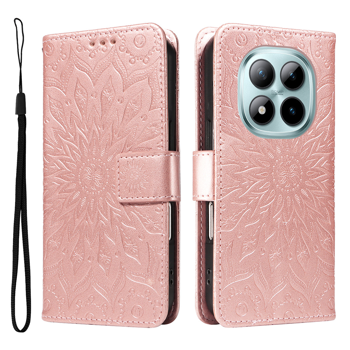For Xiaomi Poco M8 Pro 5G / Redmi Note 15 Pro+ 5G (Global) Leather Wallet Case Sunflower Imprinted Phone Cover -  Rose Gold