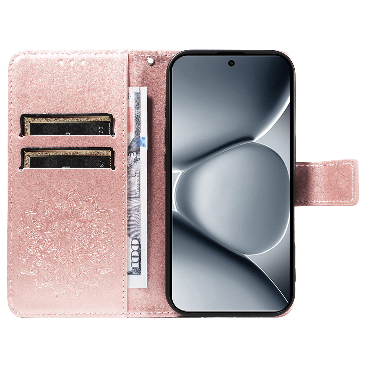 For Xiaomi Poco M8 Pro 5G / Redmi Note 15 Pro+ 5G (Global) Leather Wallet Case Sunflower Imprinted Phone Cover -  Rose Gold