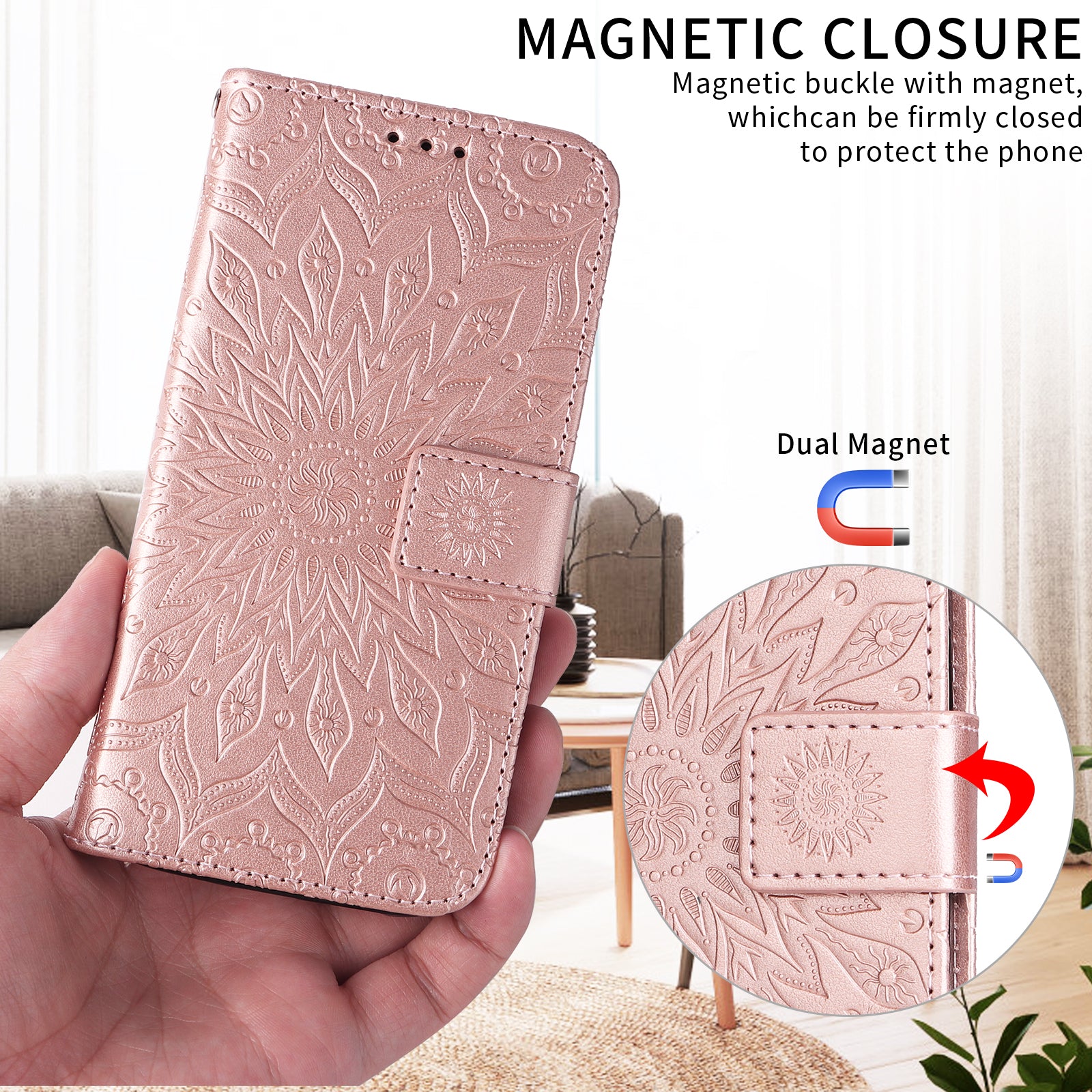 For Xiaomi Poco M8 Pro 5G / Redmi Note 15 Pro+ 5G (Global) Leather Wallet Case Sunflower Imprinted Phone Cover -  Rose Gold