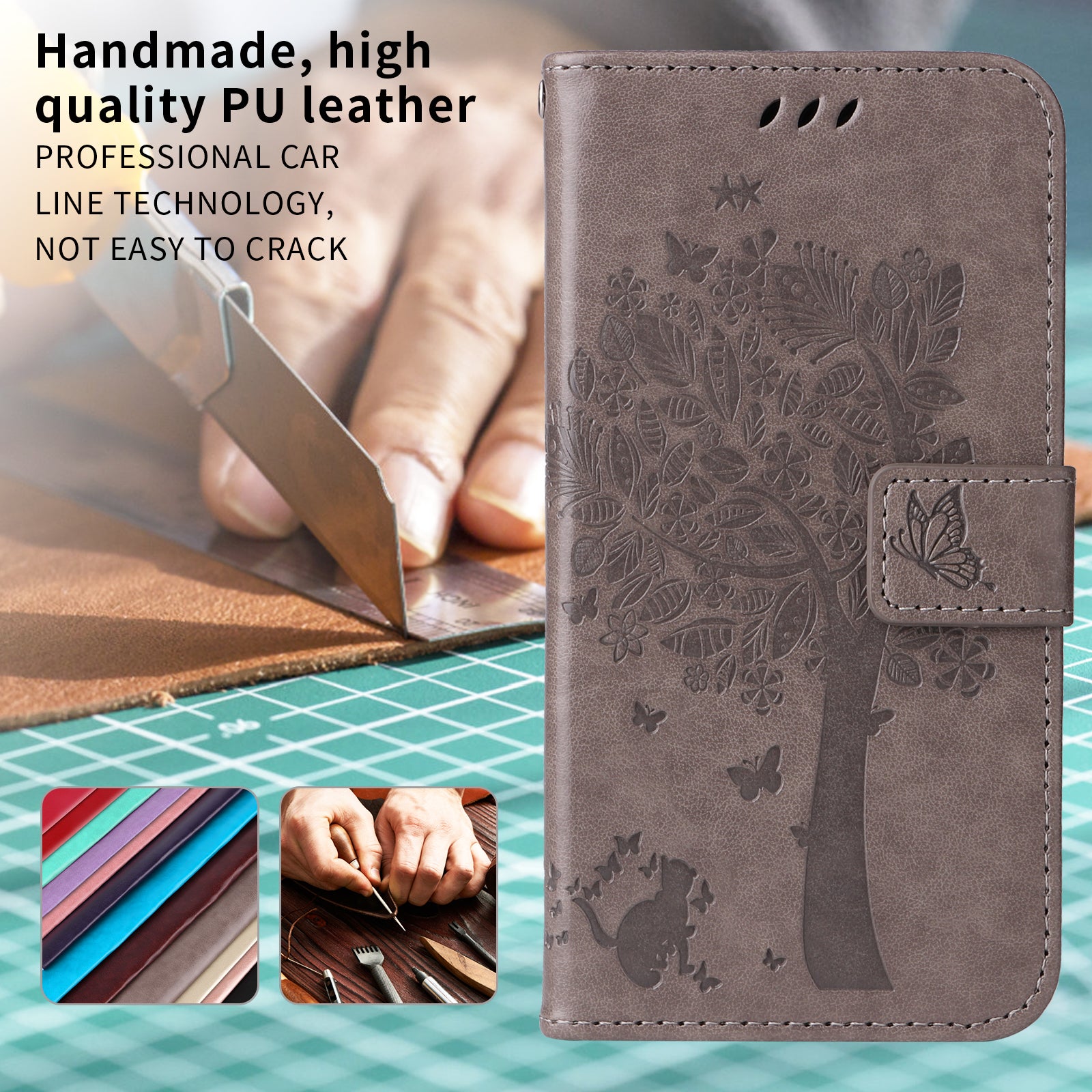 For Xiaomi Redmi Note 15 Pro 5G (Global) Phone Case with Stand Cat Tree Pattern Leather Wallet Mobile Cover - Grey