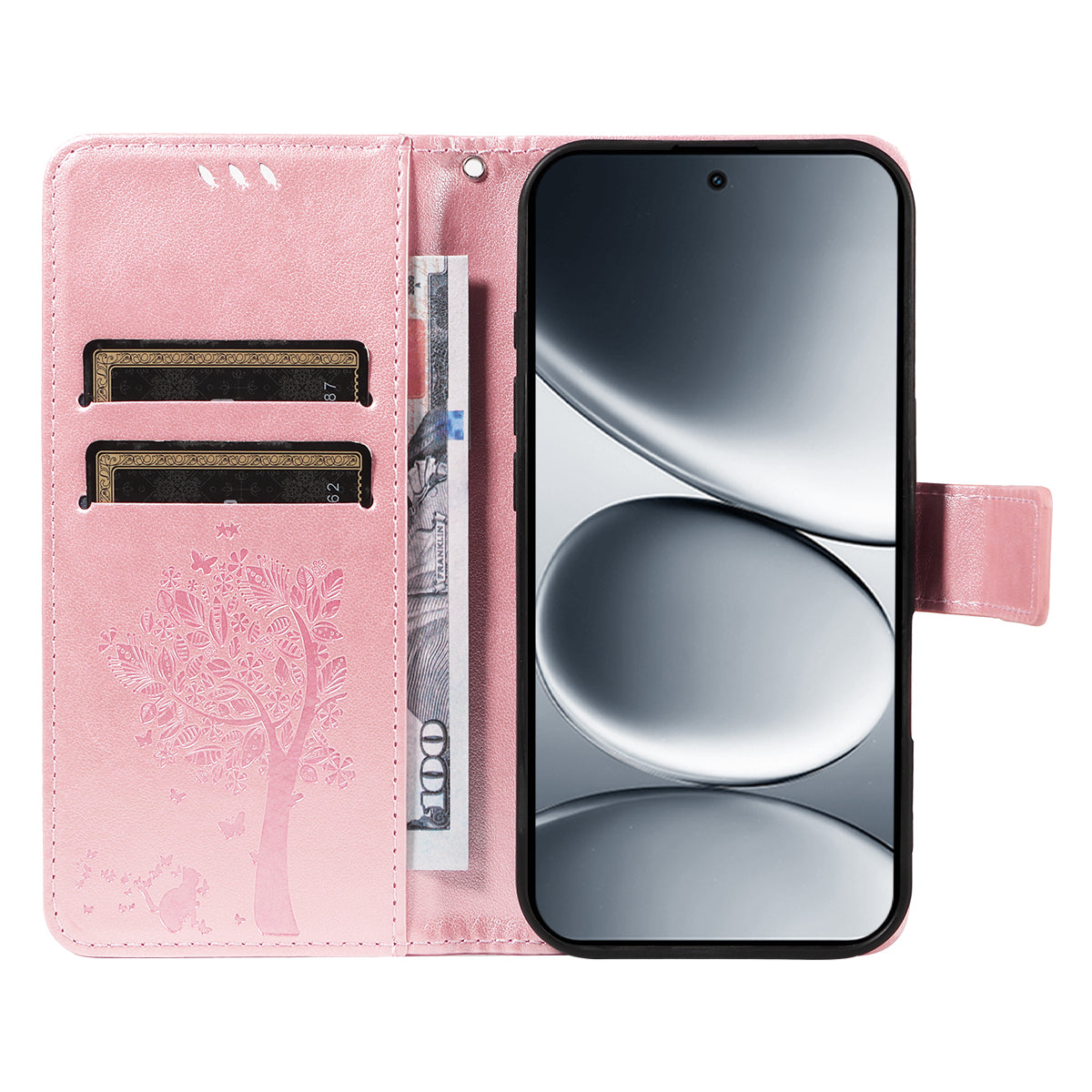 For Xiaomi Redmi Note 15 Pro 5G (Global) Phone Case with Stand Cat Tree Pattern Leather Wallet Mobile Cover - Rose Gold