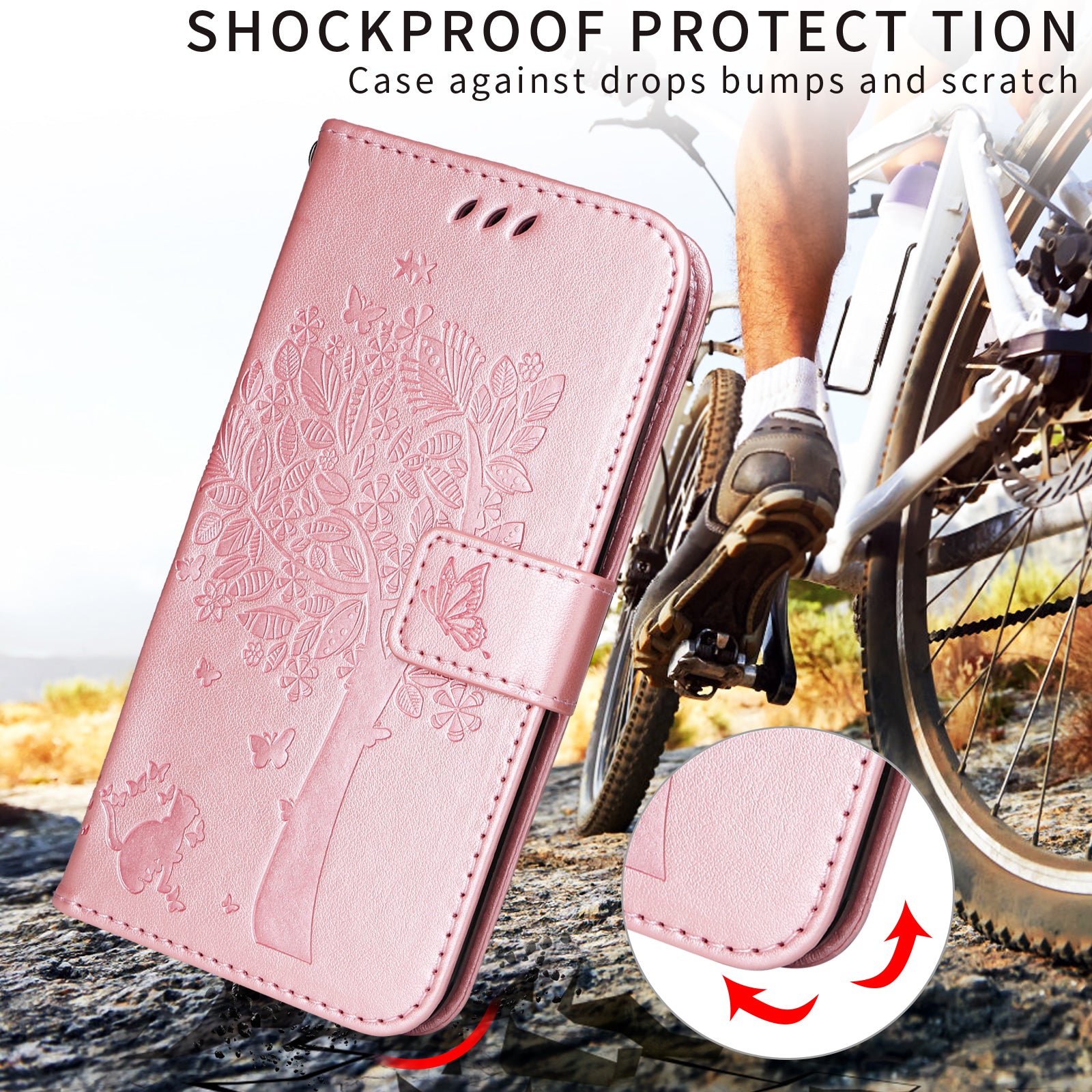 For Xiaomi Redmi Note 15 Pro 5G (Global) Phone Case with Stand Cat Tree Pattern Leather Wallet Mobile Cover - Rose Gold