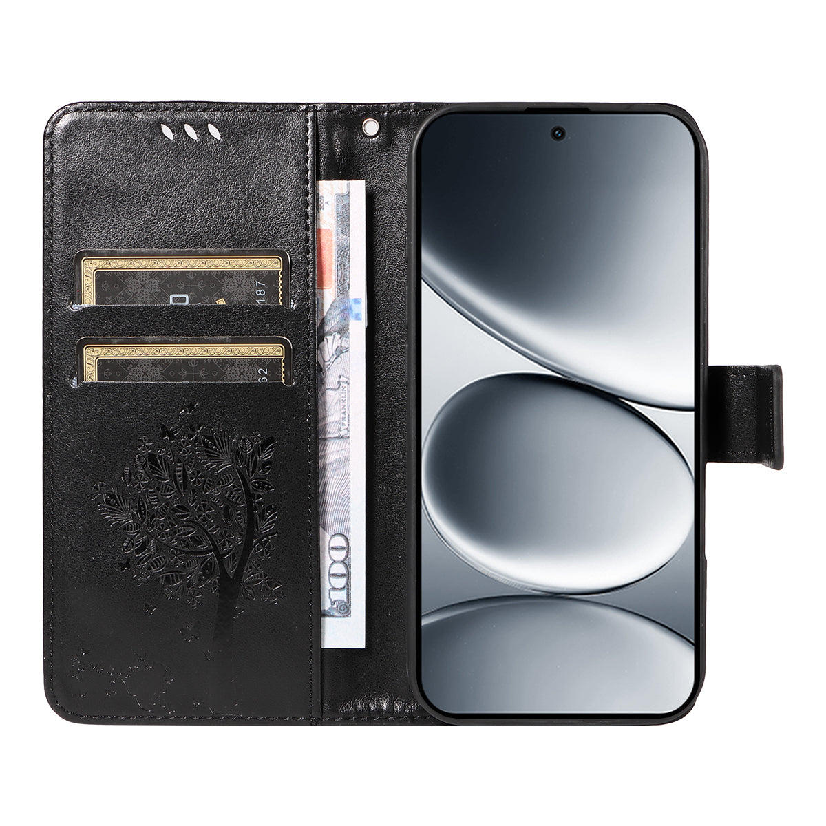 For Xiaomi Redmi Note 15 Pro 5G (Global) Phone Case with Stand Cat Tree Pattern Leather Wallet Mobile Cover -  Black