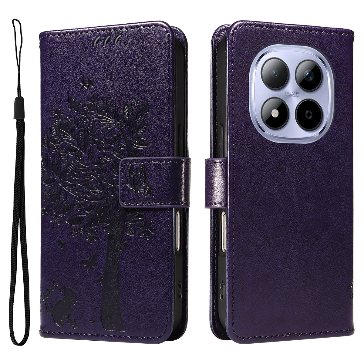 For Xiaomi Redmi Note 15 Pro 5G (Global) Phone Case with Stand Cat Tree Pattern Leather Wallet Mobile Cover - Purple