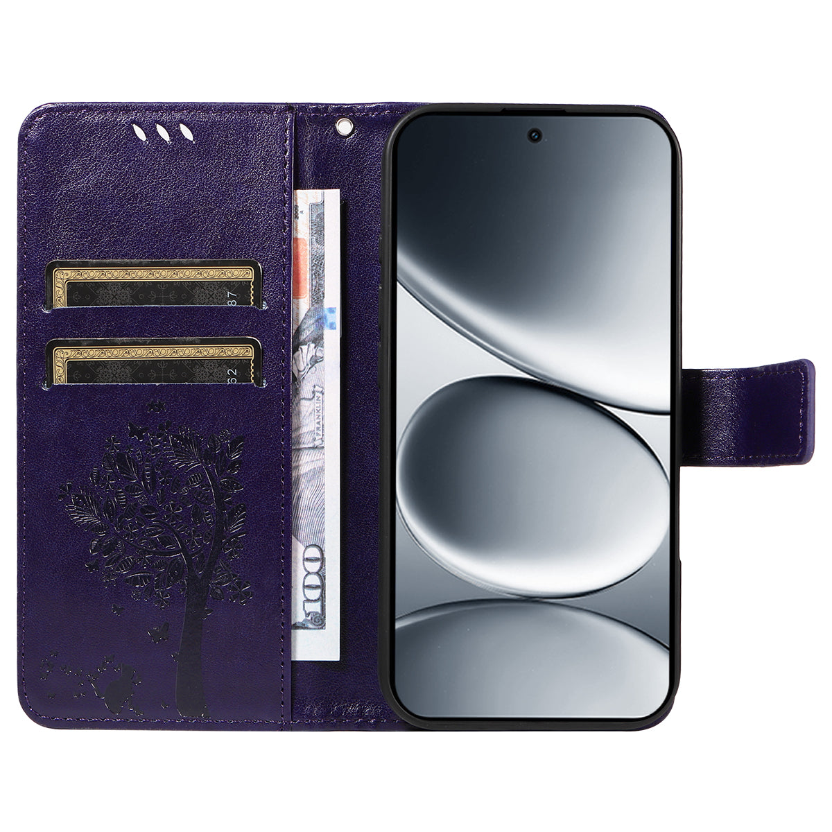 For Xiaomi Redmi Note 15 Pro 5G (Global) Phone Case with Stand Cat Tree Pattern Leather Wallet Mobile Cover - Purple
