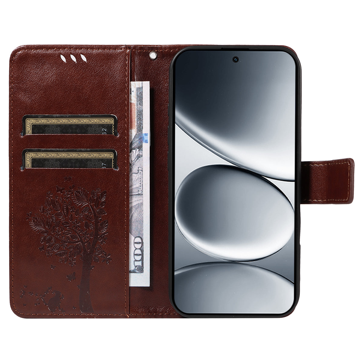 For Xiaomi Redmi Note 15 Pro 5G (Global) Phone Case with Stand Cat Tree Pattern Leather Wallet Mobile Cover - Coffee