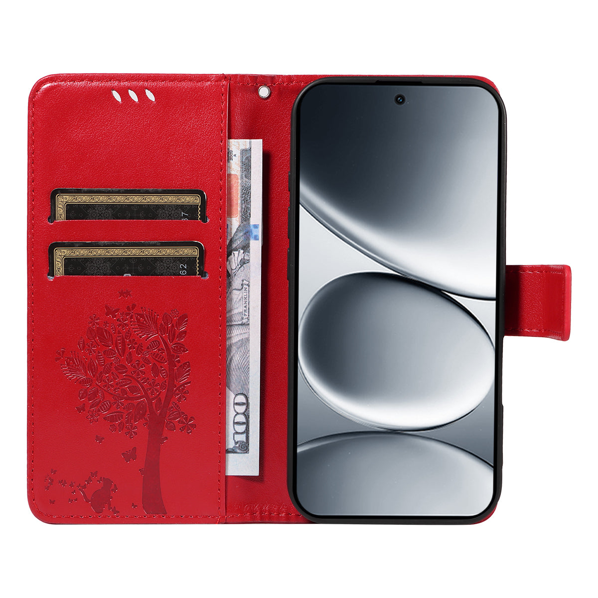 For Xiaomi Redmi Note 15 Pro 5G (Global) Phone Case with Stand Cat Tree Pattern Leather Wallet Mobile Cover - Red
