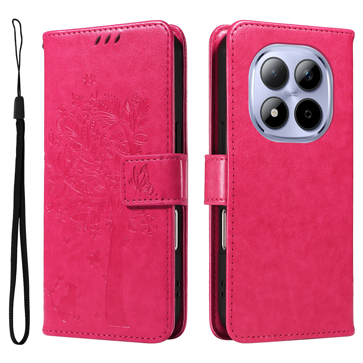 For Xiaomi Redmi Note 15 Pro 5G (Global) Phone Case with Stand Cat Tree Pattern Leather Wallet Mobile Cover - Rose