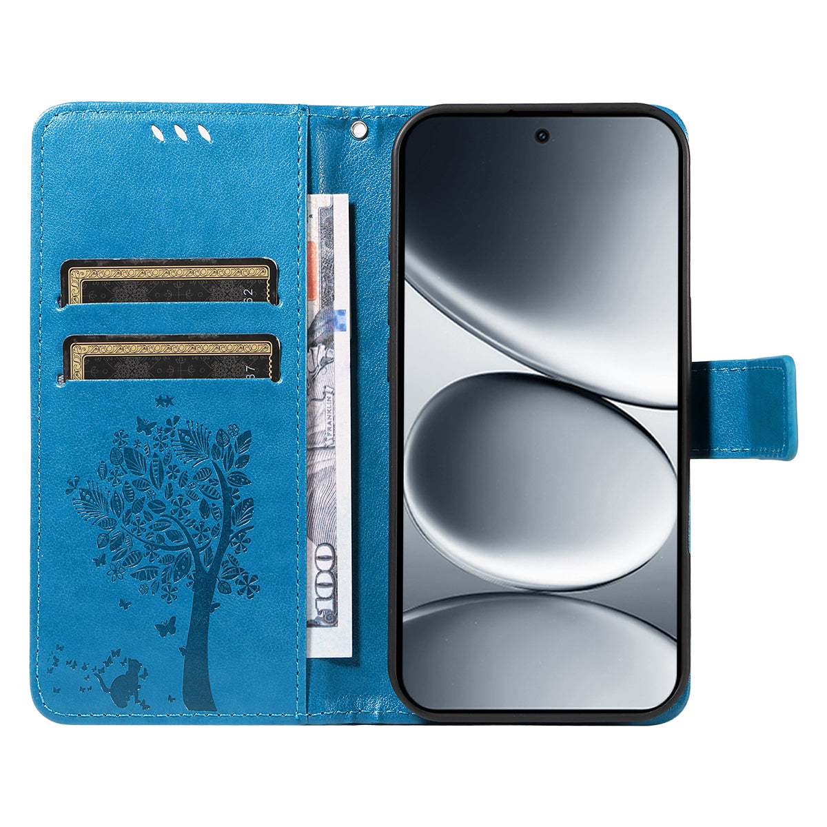 For Xiaomi Redmi Note 15 Pro 5G (Global) Phone Case with Stand Cat Tree Pattern Leather Wallet Mobile Cover - Blue