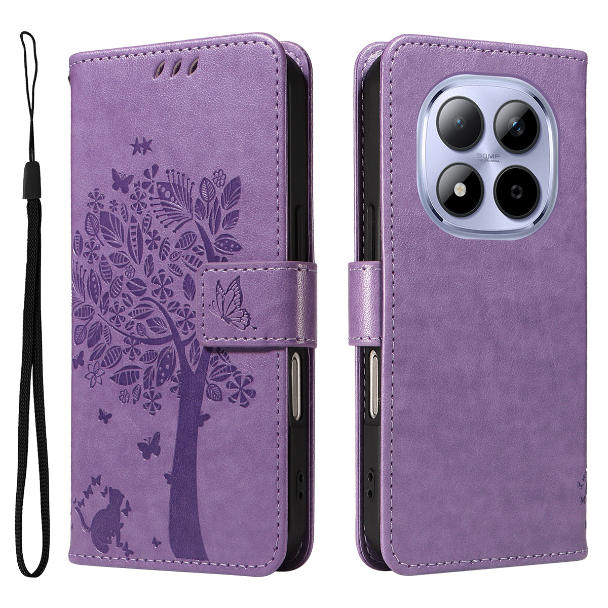 For Xiaomi Redmi Note 15 Pro 5G (Global) Phone Case with Stand Cat Tree Pattern Leather Wallet Mobile Cover -  Light Purple