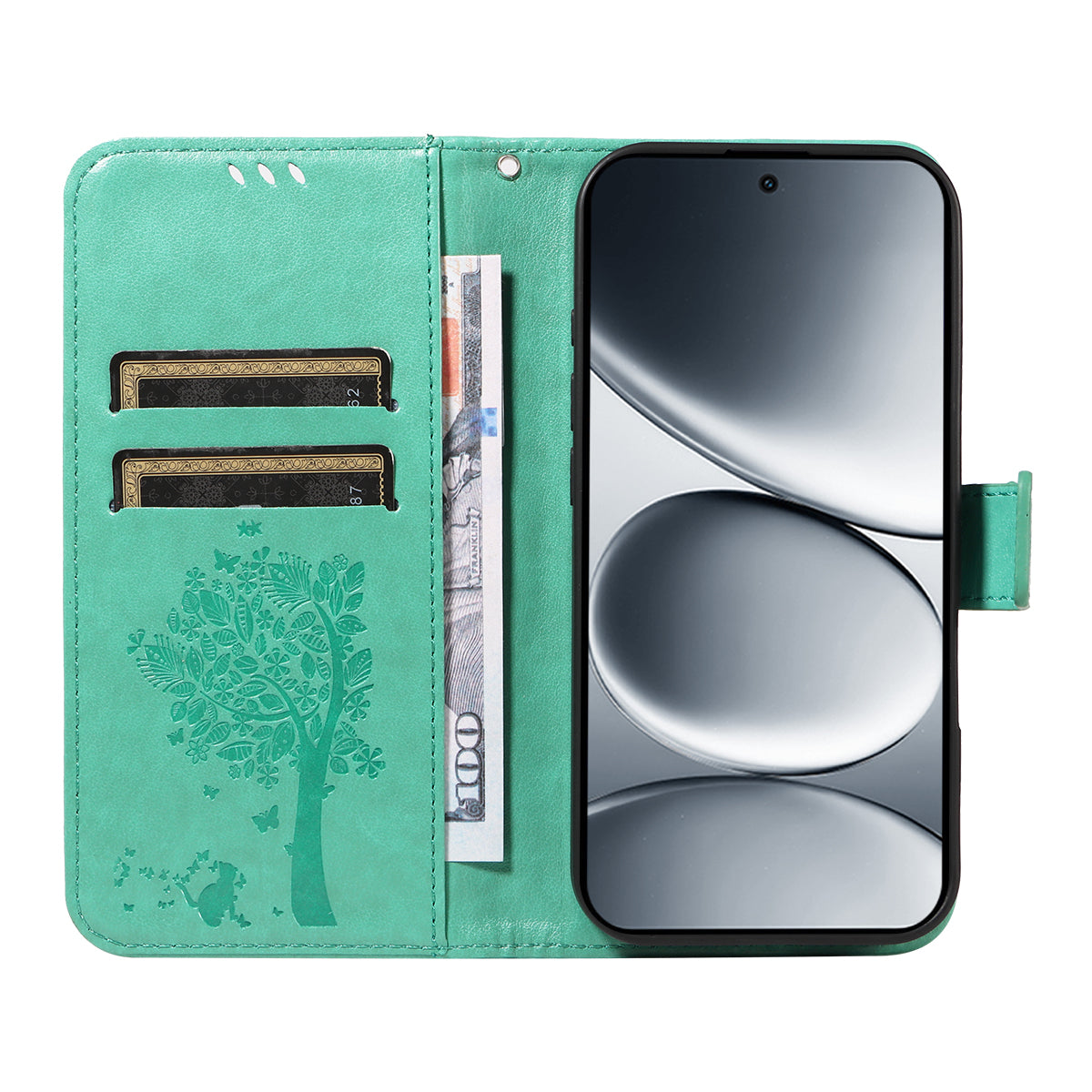 For Xiaomi Redmi Note 15 Pro 5G (Global) Phone Case with Stand Cat Tree Pattern Leather Wallet Mobile Cover - Green