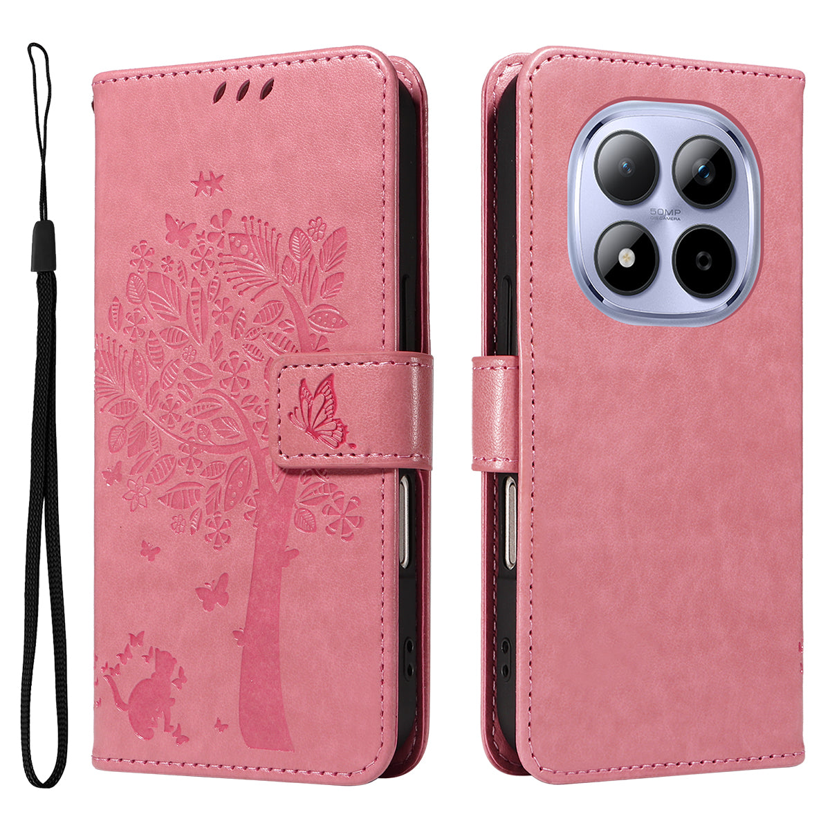 For Xiaomi Redmi Note 15 Pro 5G (Global) Phone Case with Stand Cat Tree Pattern Leather Wallet Mobile Cover - Pink