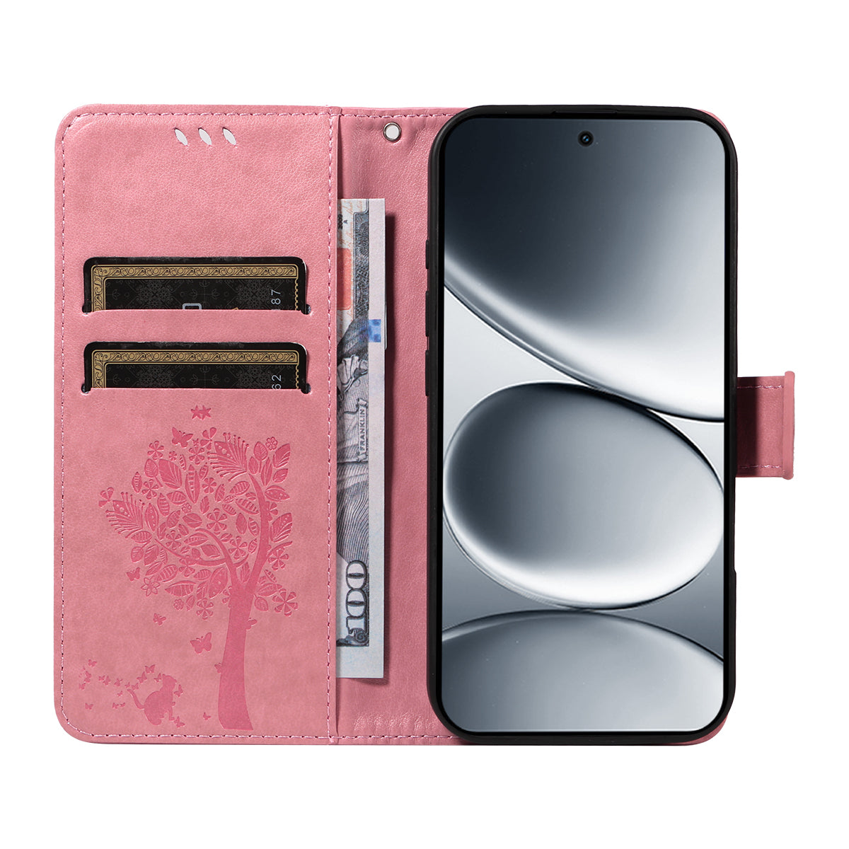 For Xiaomi Redmi Note 15 Pro 5G (Global) Phone Case with Stand Cat Tree Pattern Leather Wallet Mobile Cover - Pink