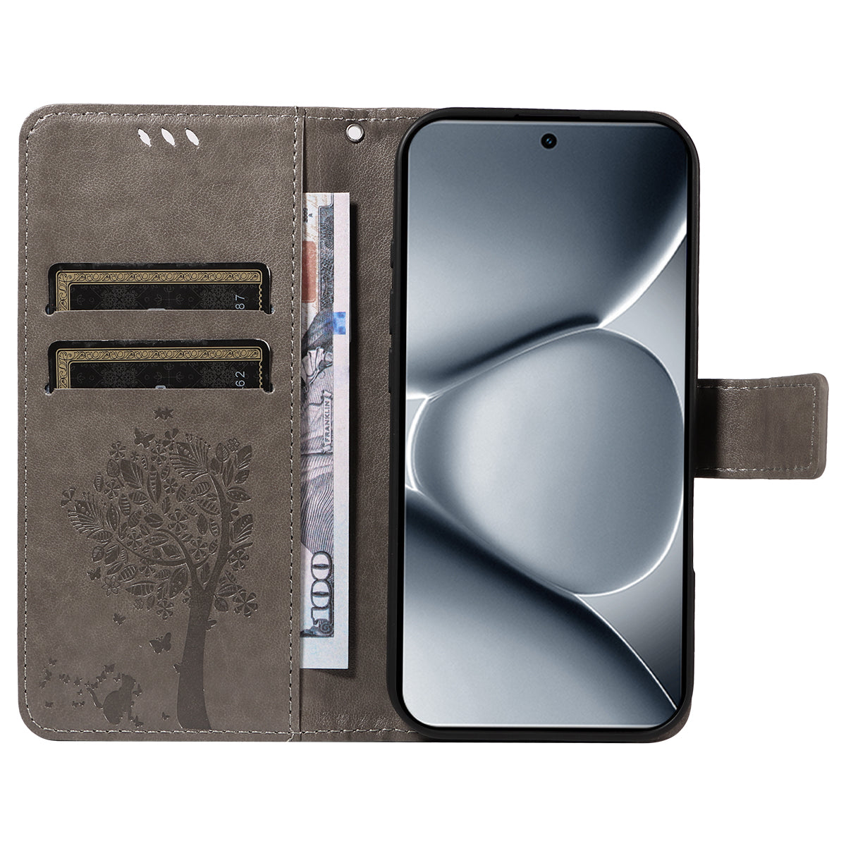 For Xiaomi Poco M8 Pro 5G / Redmi Note 15 Pro+ 5G (Global) Phone Case with Stand Cat Tree Pattern Leather Wallet Mobile Cover - Grey