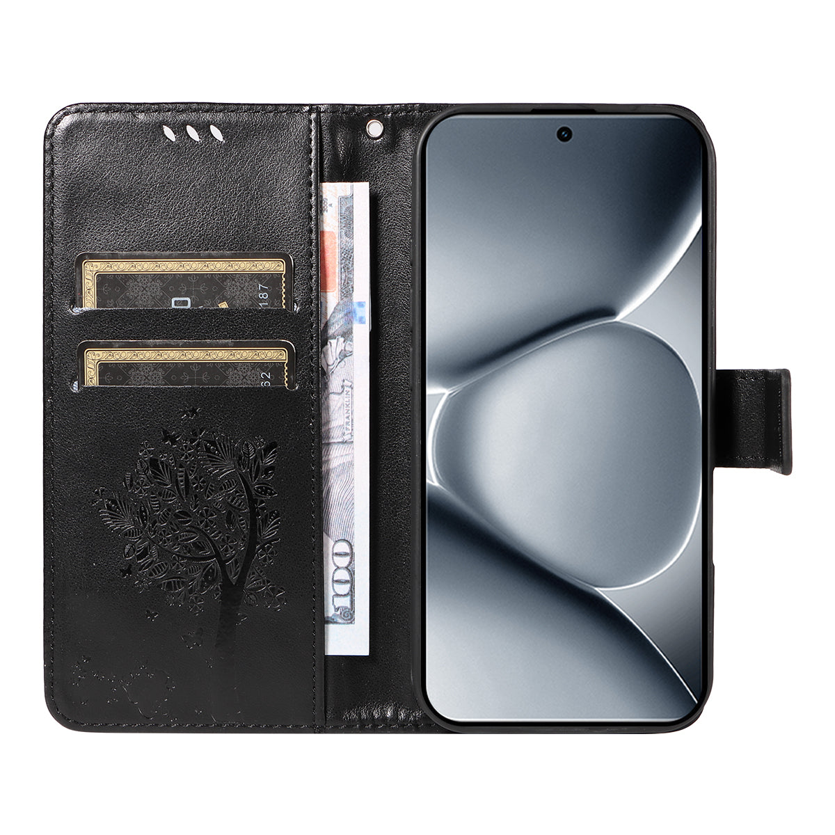 For Xiaomi Poco M8 Pro 5G / Redmi Note 15 Pro+ 5G (Global) Phone Case with Stand Cat Tree Pattern Leather Wallet Mobile Cover -  Black