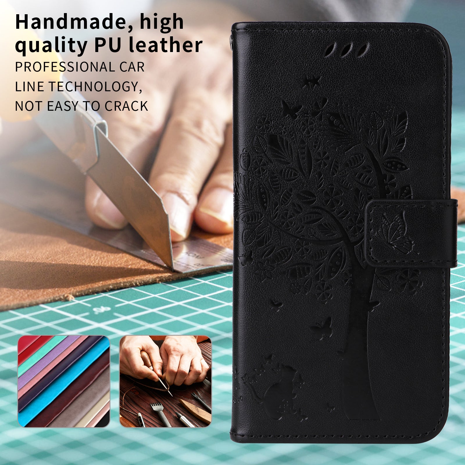 For Xiaomi Poco M8 Pro 5G / Redmi Note 15 Pro+ 5G (Global) Phone Case with Stand Cat Tree Pattern Leather Wallet Mobile Cover -  Black