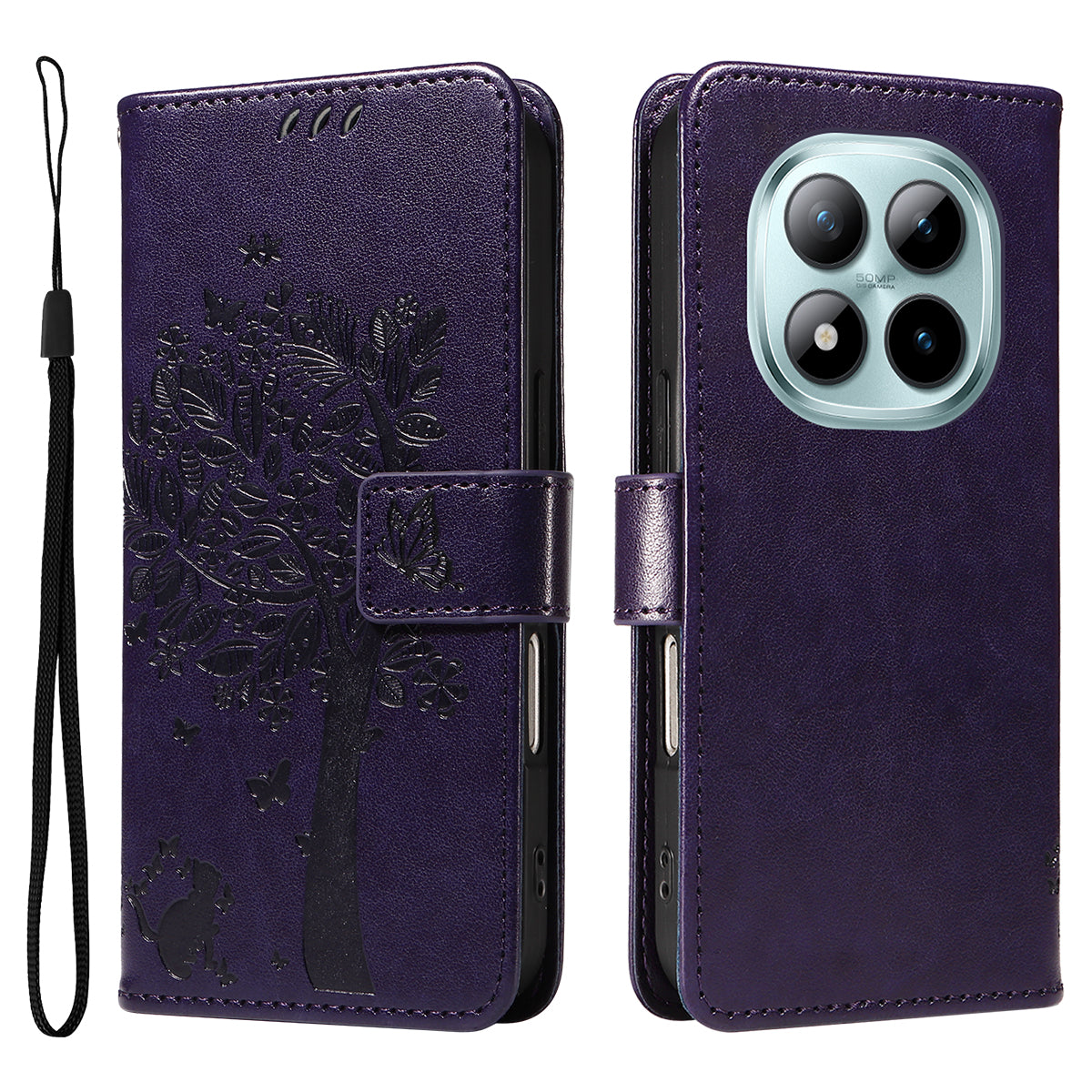 For Xiaomi Poco M8 Pro 5G / Redmi Note 15 Pro+ 5G (Global) Phone Case with Stand Cat Tree Pattern Leather Wallet Mobile Cover - Purple