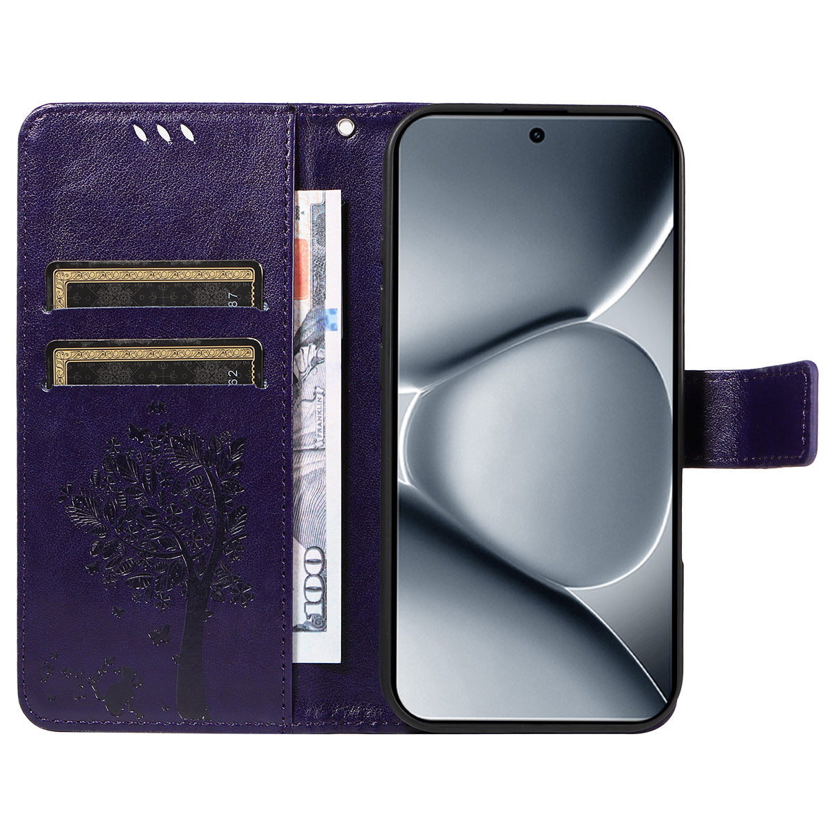 For Xiaomi Poco M8 Pro 5G / Redmi Note 15 Pro+ 5G (Global) Phone Case with Stand Cat Tree Pattern Leather Wallet Mobile Cover - Purple