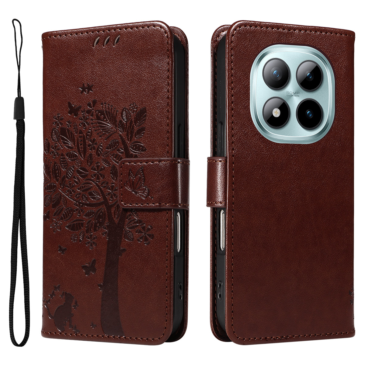 For Xiaomi Poco M8 Pro 5G / Redmi Note 15 Pro+ 5G (Global) Phone Case with Stand Cat Tree Pattern Leather Wallet Mobile Cover - Coffee