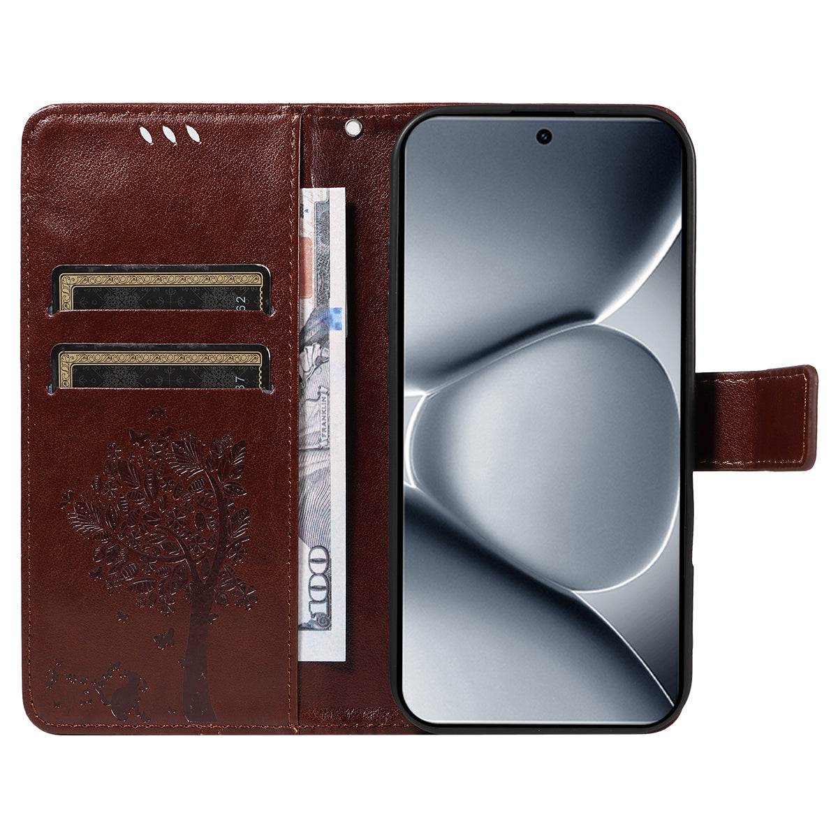 For Xiaomi Poco M8 Pro 5G / Redmi Note 15 Pro+ 5G (Global) Phone Case with Stand Cat Tree Pattern Leather Wallet Mobile Cover - Coffee