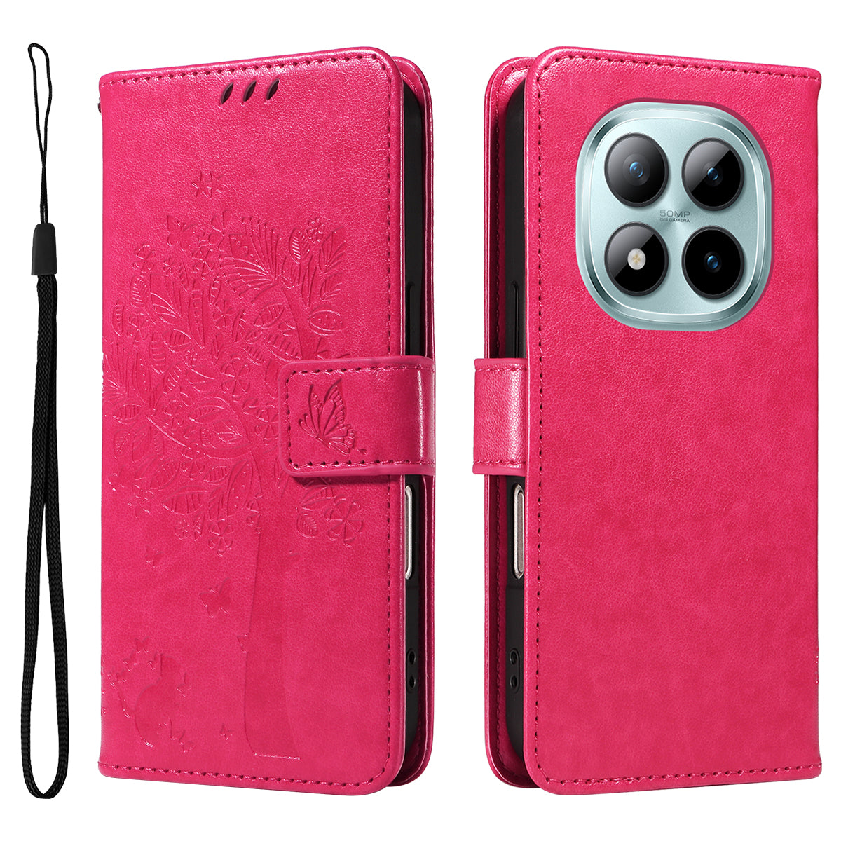 For Xiaomi Poco M8 Pro 5G / Redmi Note 15 Pro+ 5G (Global) Phone Case with Stand Cat Tree Pattern Leather Wallet Mobile Cover - Rose