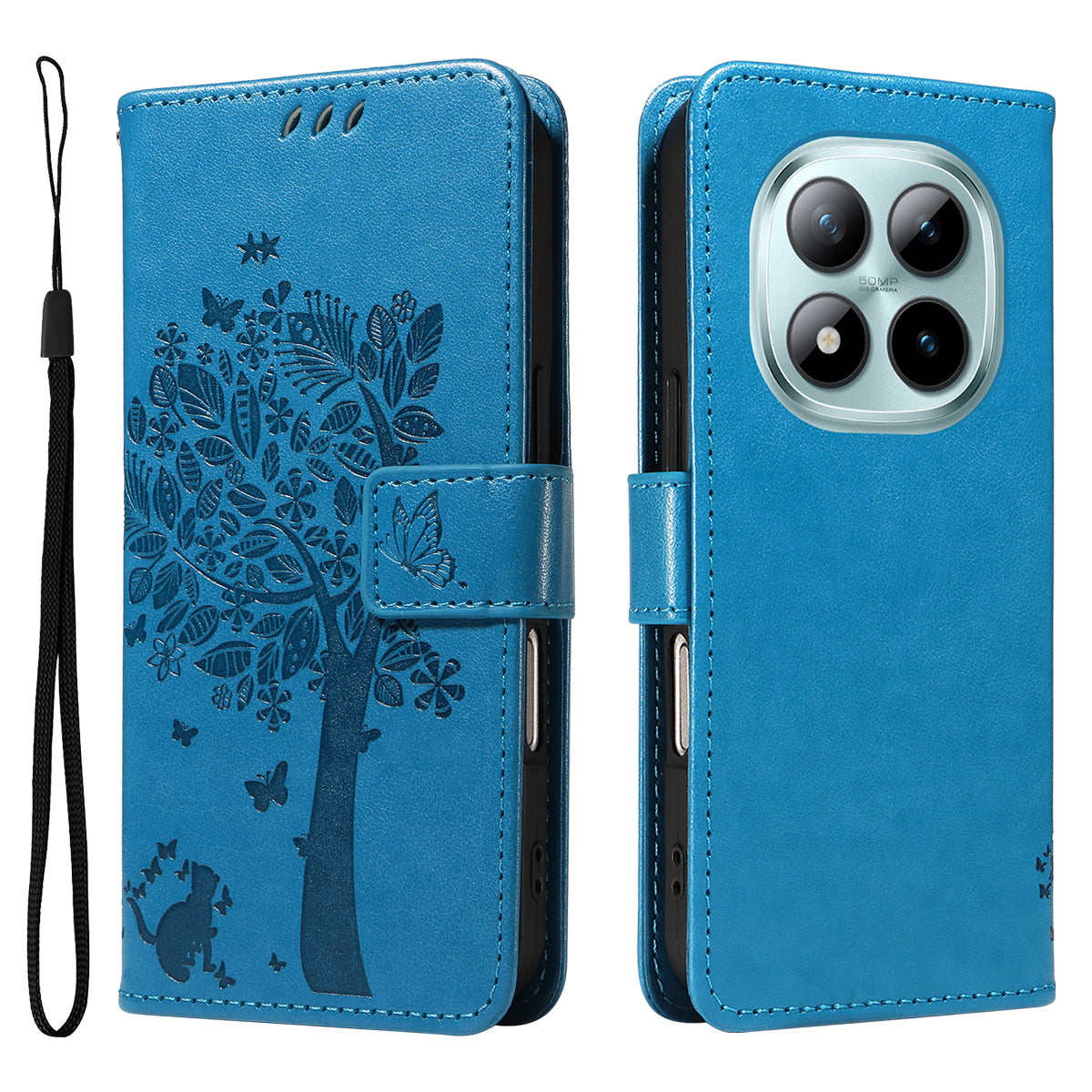 For Xiaomi Poco M8 Pro 5G / Redmi Note 15 Pro+ 5G (Global) Phone Case with Stand Cat Tree Pattern Leather Wallet Mobile Cover - Blue