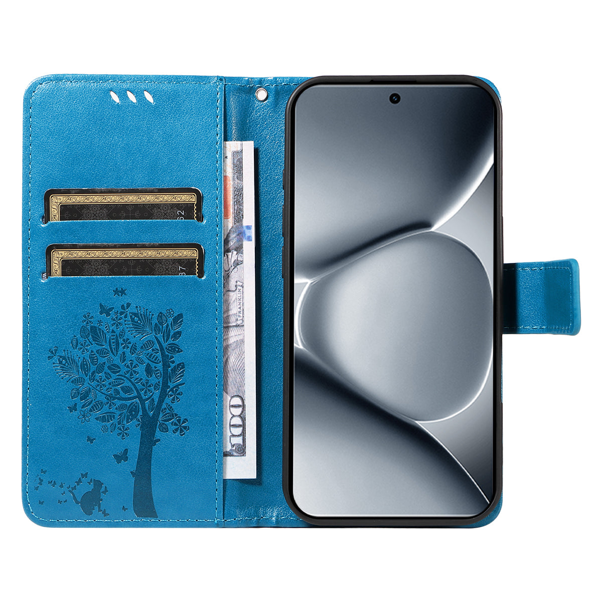 For Xiaomi Poco M8 Pro 5G / Redmi Note 15 Pro+ 5G (Global) Phone Case with Stand Cat Tree Pattern Leather Wallet Mobile Cover - Blue