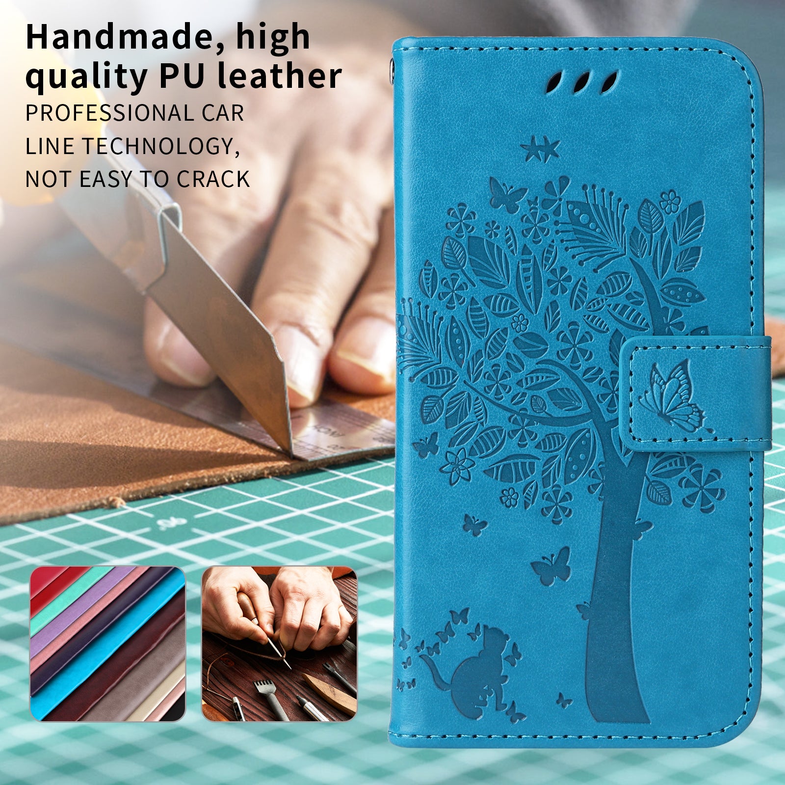 For Xiaomi Poco M8 Pro 5G / Redmi Note 15 Pro+ 5G (Global) Phone Case with Stand Cat Tree Pattern Leather Wallet Mobile Cover - Blue