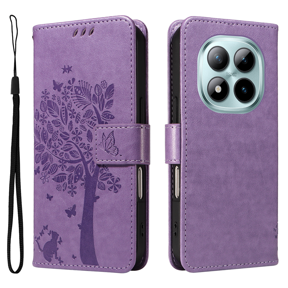 For Xiaomi Poco M8 Pro 5G / Redmi Note 15 Pro+ 5G (Global) Phone Case with Stand Cat Tree Pattern Leather Wallet Mobile Cover -  Light Purple