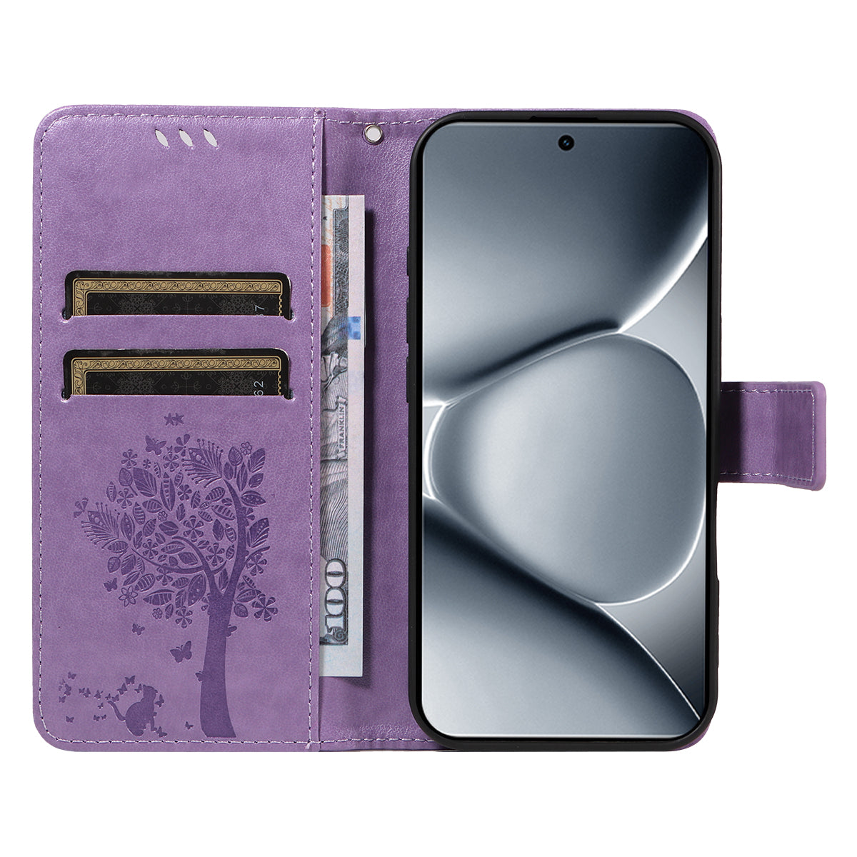 For Xiaomi Poco M8 Pro 5G / Redmi Note 15 Pro+ 5G (Global) Phone Case with Stand Cat Tree Pattern Leather Wallet Mobile Cover -  Light Purple