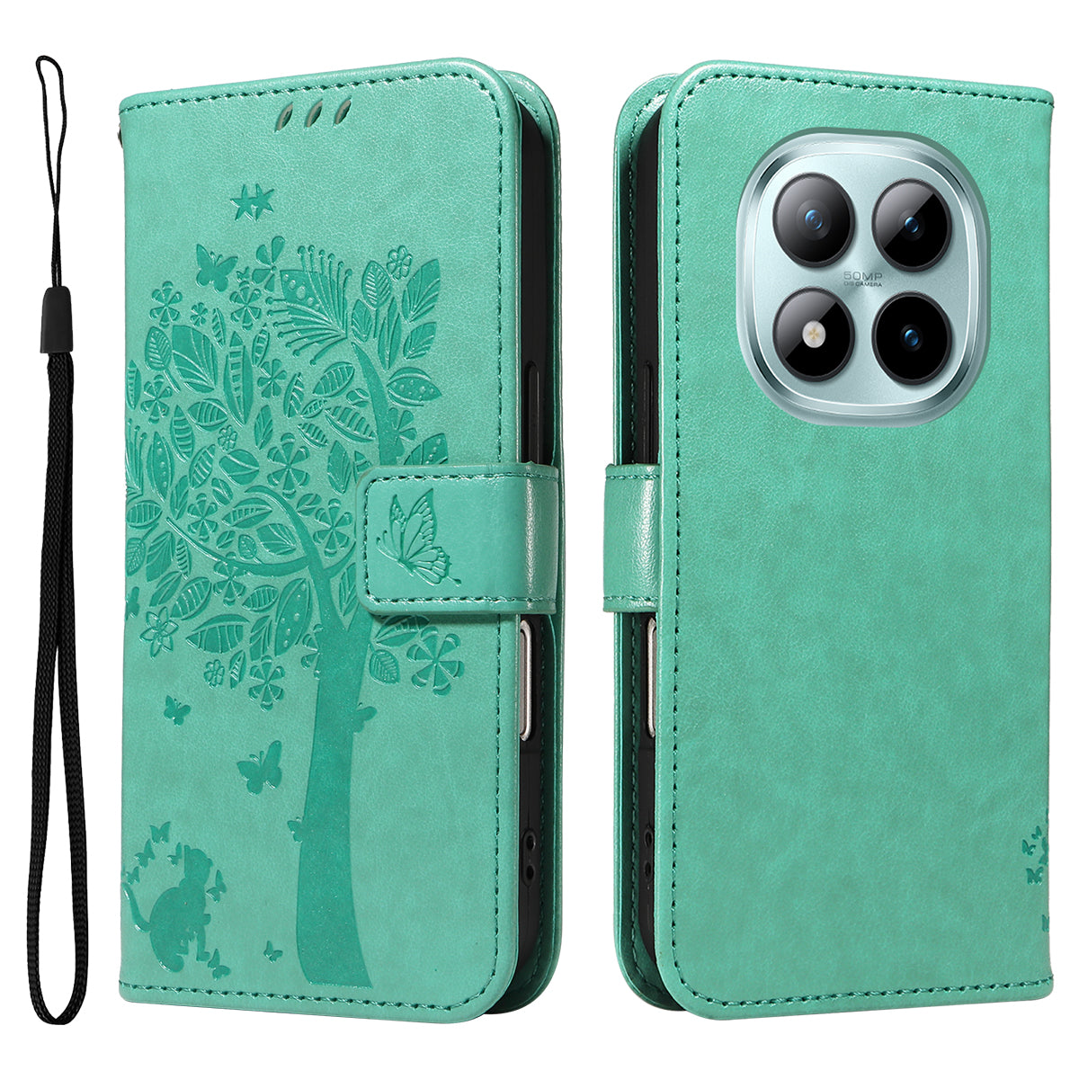 For Xiaomi Poco M8 Pro 5G / Redmi Note 15 Pro+ 5G (Global) Phone Case with Stand Cat Tree Pattern Leather Wallet Mobile Cover - Green