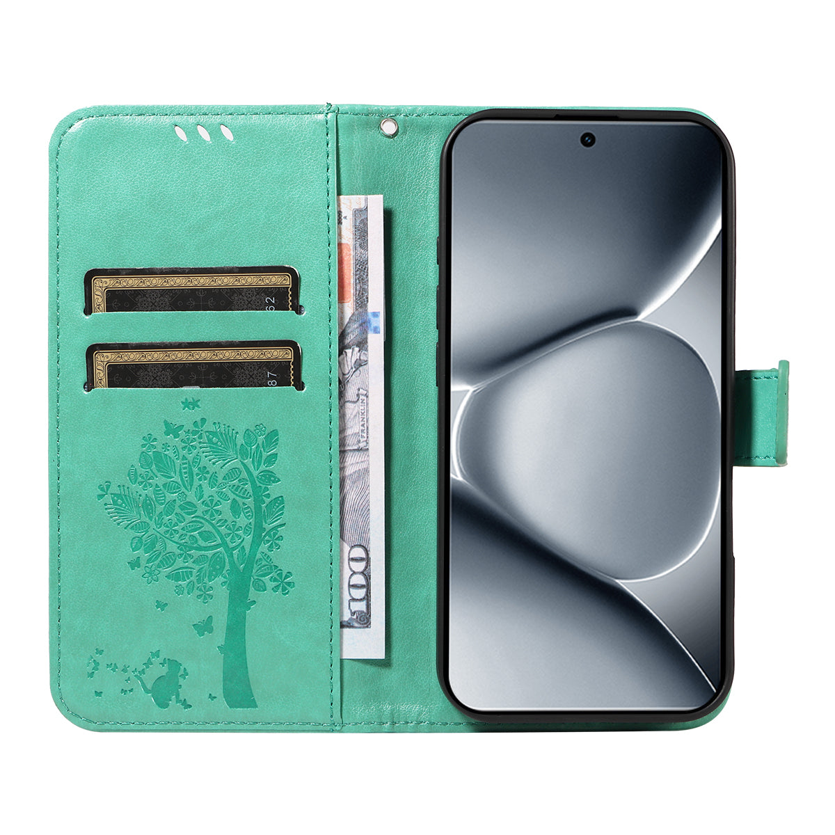 For Xiaomi Poco M8 Pro 5G / Redmi Note 15 Pro+ 5G (Global) Phone Case with Stand Cat Tree Pattern Leather Wallet Mobile Cover - Green