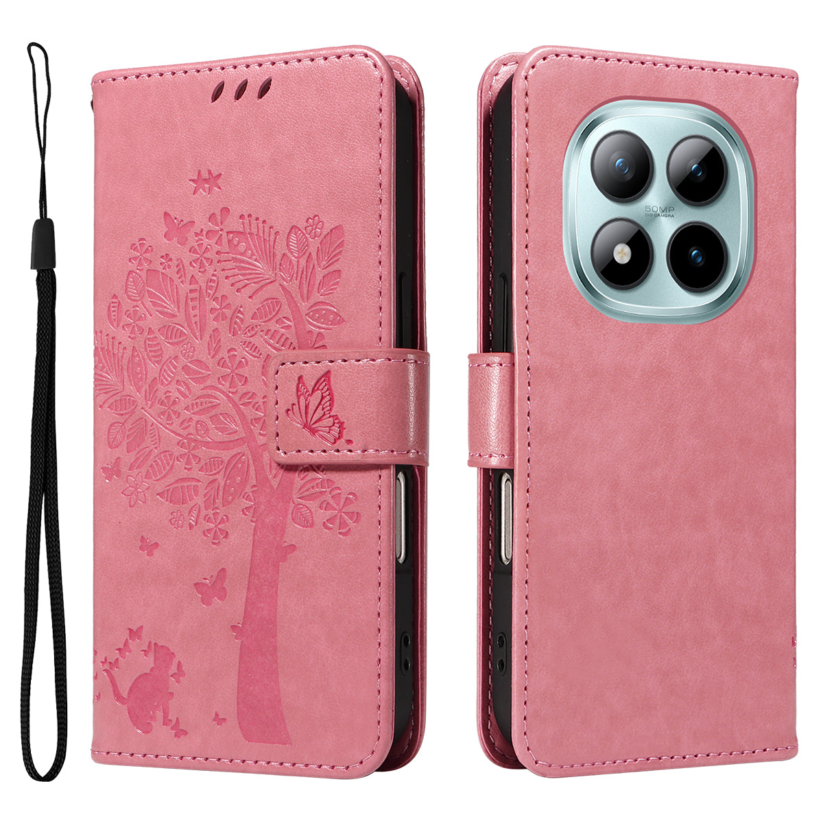 For Xiaomi Poco M8 Pro 5G / Redmi Note 15 Pro+ 5G (Global) Phone Case with Stand Cat Tree Pattern Leather Wallet Mobile Cover - Pink