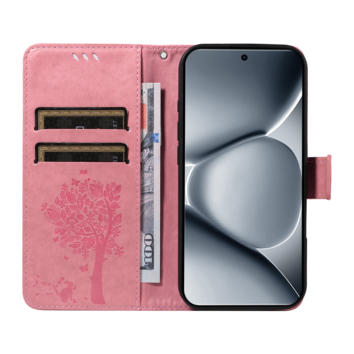For Xiaomi Poco M8 Pro 5G / Redmi Note 15 Pro+ 5G (Global) Phone Case with Stand Cat Tree Pattern Leather Wallet Mobile Cover - Pink