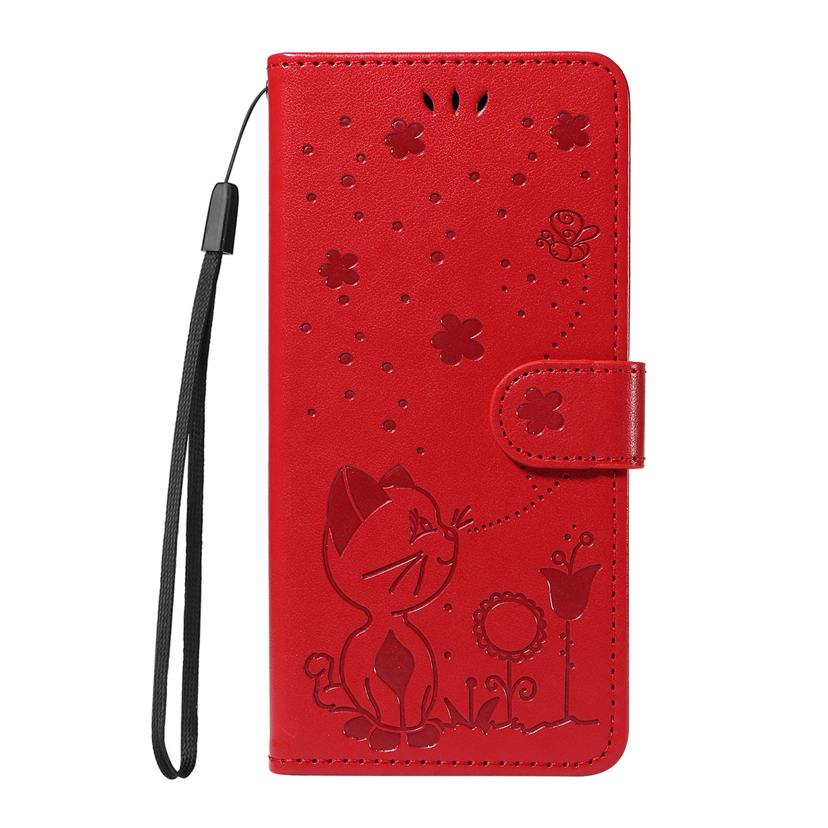 For Xiaomi Poco M8 Pro 5G / Redmi Note 15 Pro+ 5G (Global) Leather Wallet Case Cat Bee Pattern Phone Cover Stand - Red