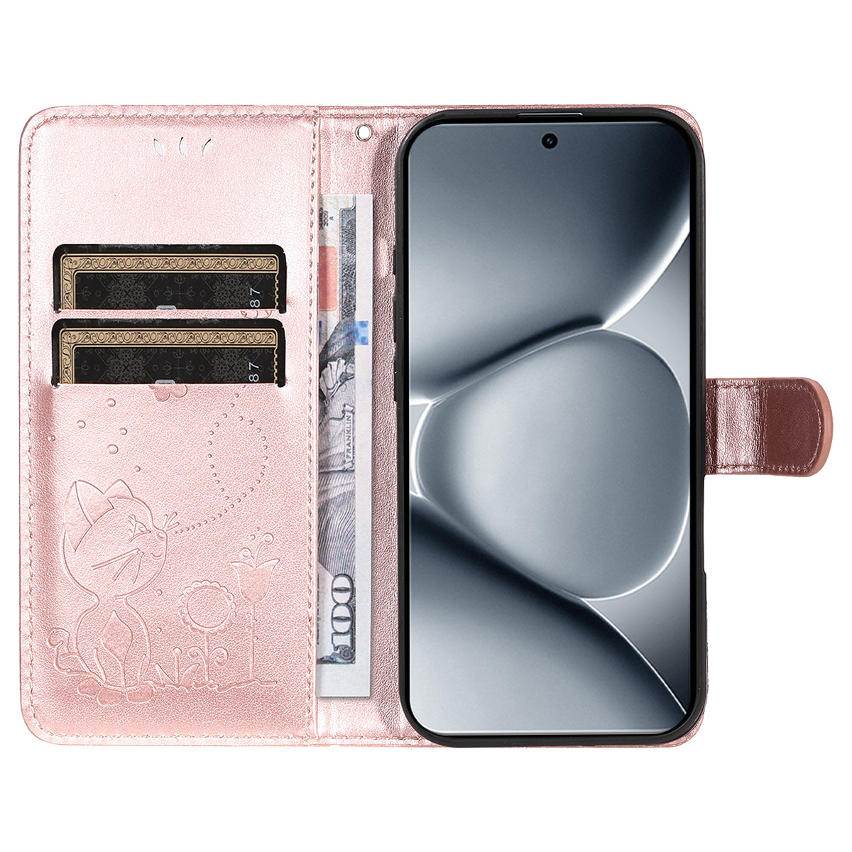 For Xiaomi Poco M8 Pro 5G / Redmi Note 15 Pro+ 5G (Global) Leather Wallet Case Cat Bee Pattern Phone Cover Stand - Rose Gold